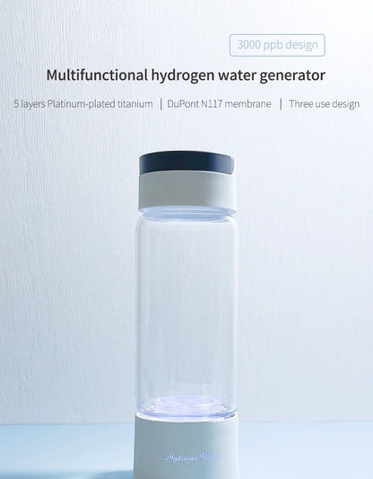Max 3000ppb Hydrogen Rich Water Generator- 3 in 1 use(Breath with tube) DuPont SPE+PEM Dual Chamber H2 electrolysis Water Bottle