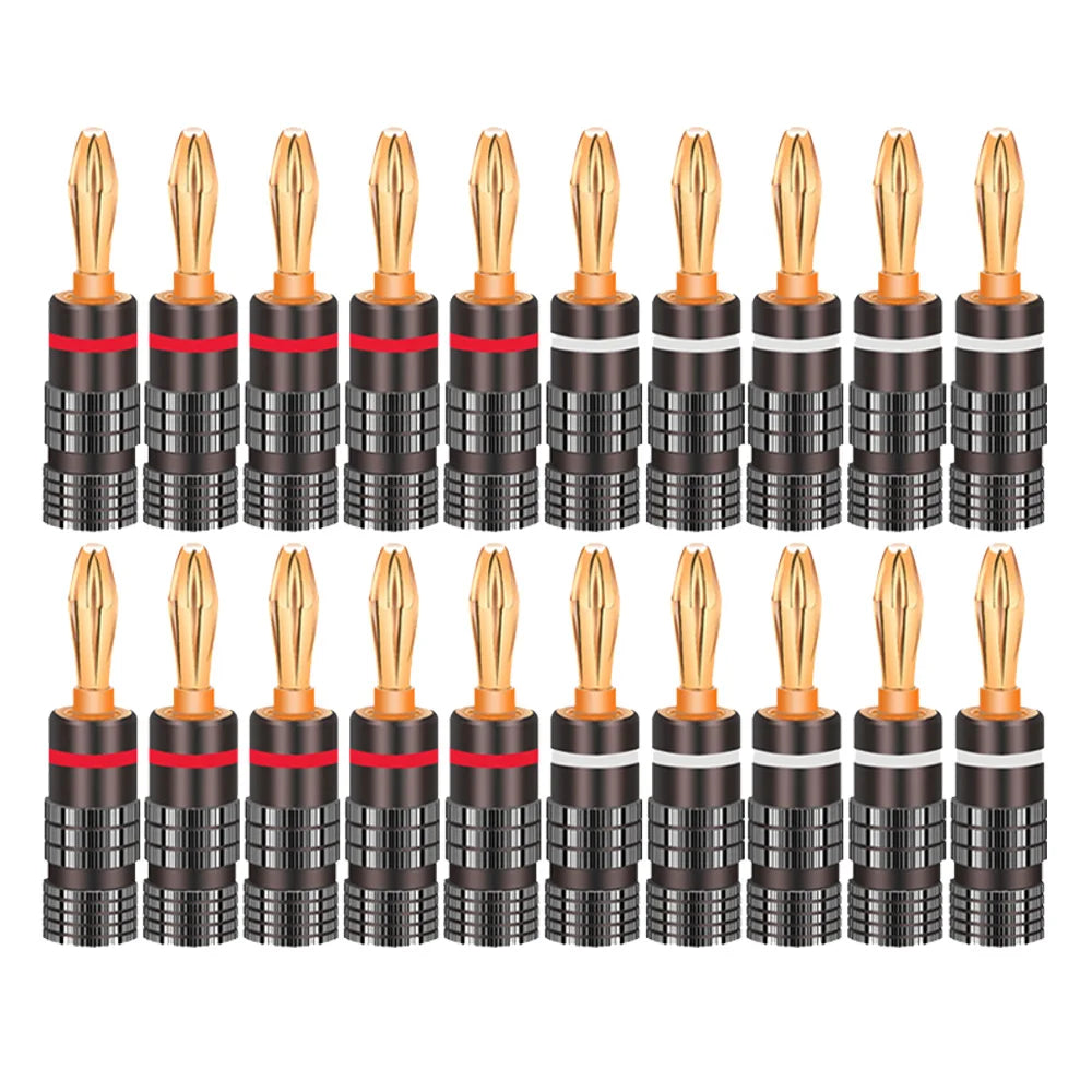 20pcs/10pairs BANANA PLUGS 24K Gold-plated 4MM Banana Connector with Screw Lock For Audio Jack Speaker Plugs Black&Red