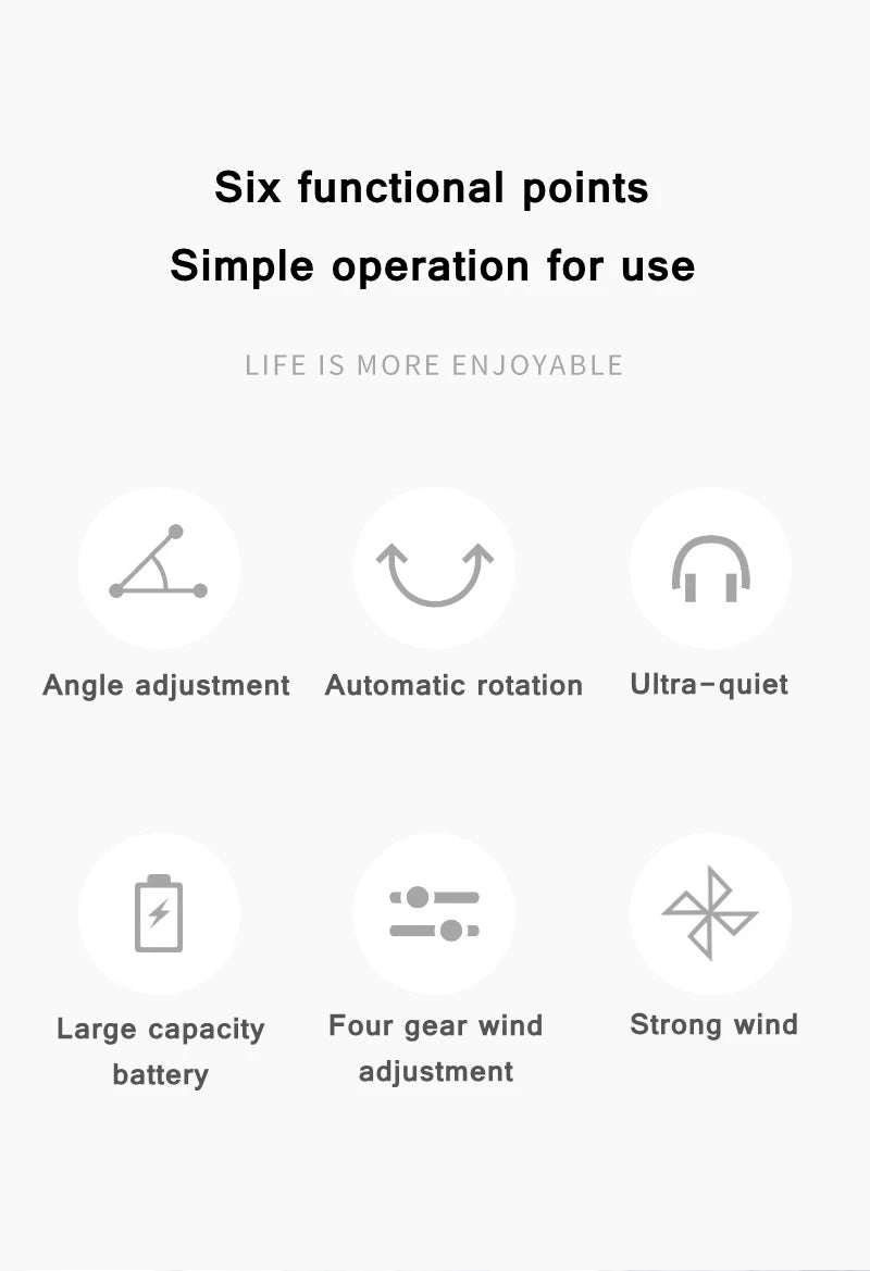 Electric USB Auto Rotation Desktop Fan 3600mAh Rechargeable Air Cooling Conditioner 4 Speed Wind Silent Portable for Home Office