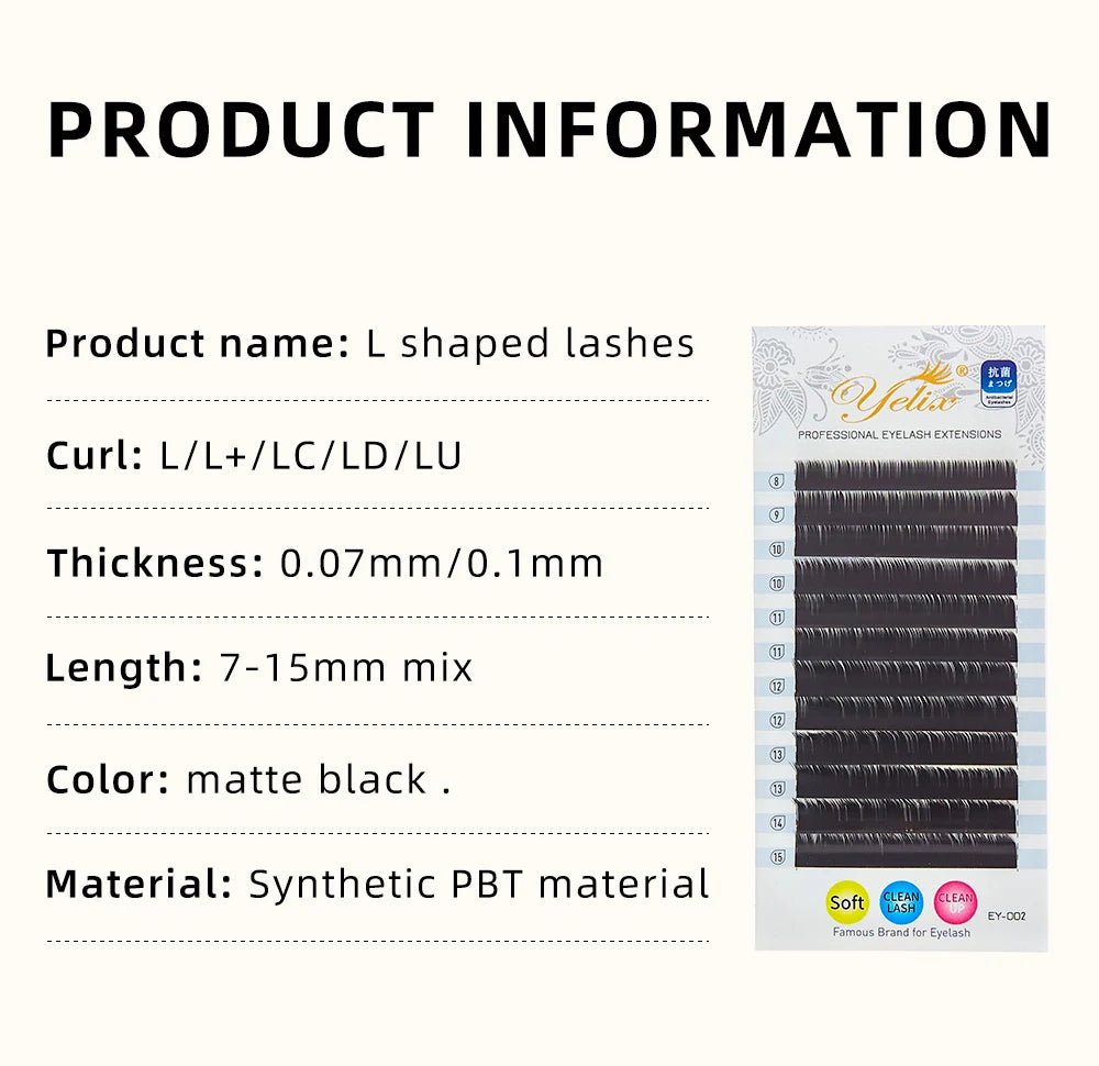 Yelix L Curl Lash Extension 8-15mm MIX Matte Mink Eyelashes Extension Individual Eyelashes L+/LU/M Curl Makeup False Lashes