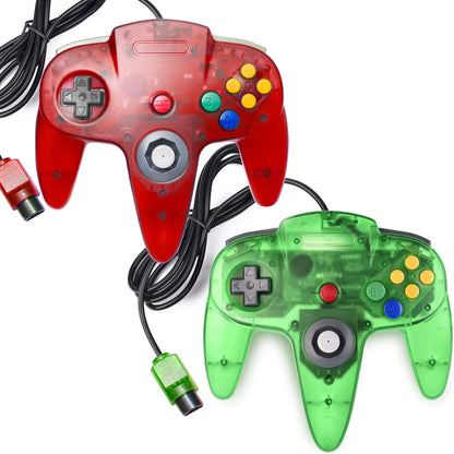 2PACK Retro N64 Wired Remote Joystick Gamepad Controller Compatible with N64 Video Game System Console (Red +Green)