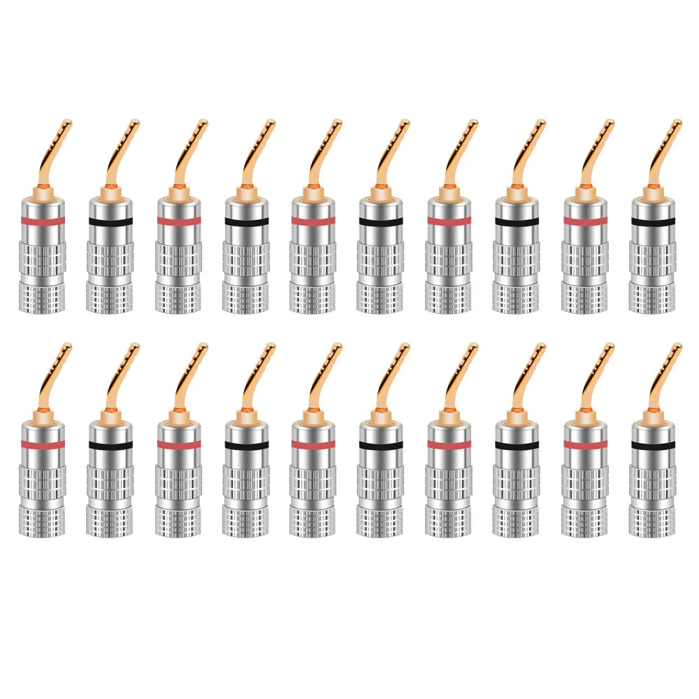 20pcs/10pairs BANANA PLUGS 24K Gold-plated 4MM Banana Connector with Screw Lock For Audio Jack Speaker Plugs Black&Red