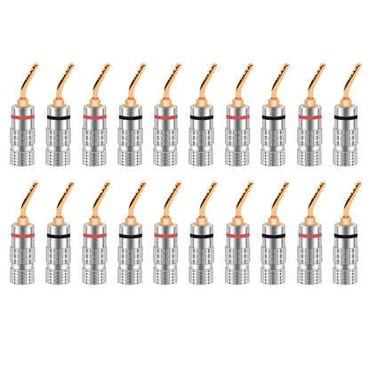 20pcs/10pairs BANANA PLUGS 24K Gold-plated 4MM Banana Connector with Screw Lock For Audio Jack Speaker Plugs Black&Red