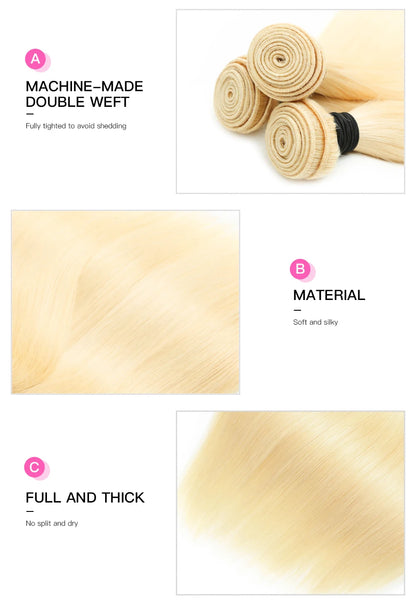 613 Blonde 1/3/4 Brazilian Hair Bundles Straight Weave Remy 100% Human Hair Weft 24 26 28 30 32 34 36 38 40 Inch Bundle Weaving