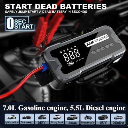 MultiFunction 4 in 1 Car Jump Starter with Air Compressor 150PSI Wireless Emergency Power Supply Battery Booster with Power Bank