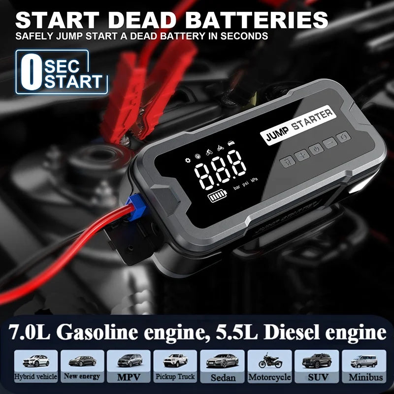MultiFunction 4 in 1 Car Jump Starter with Air Compressor 150PSI Wireless Emergency Power Supply Battery Booster with Power Bank