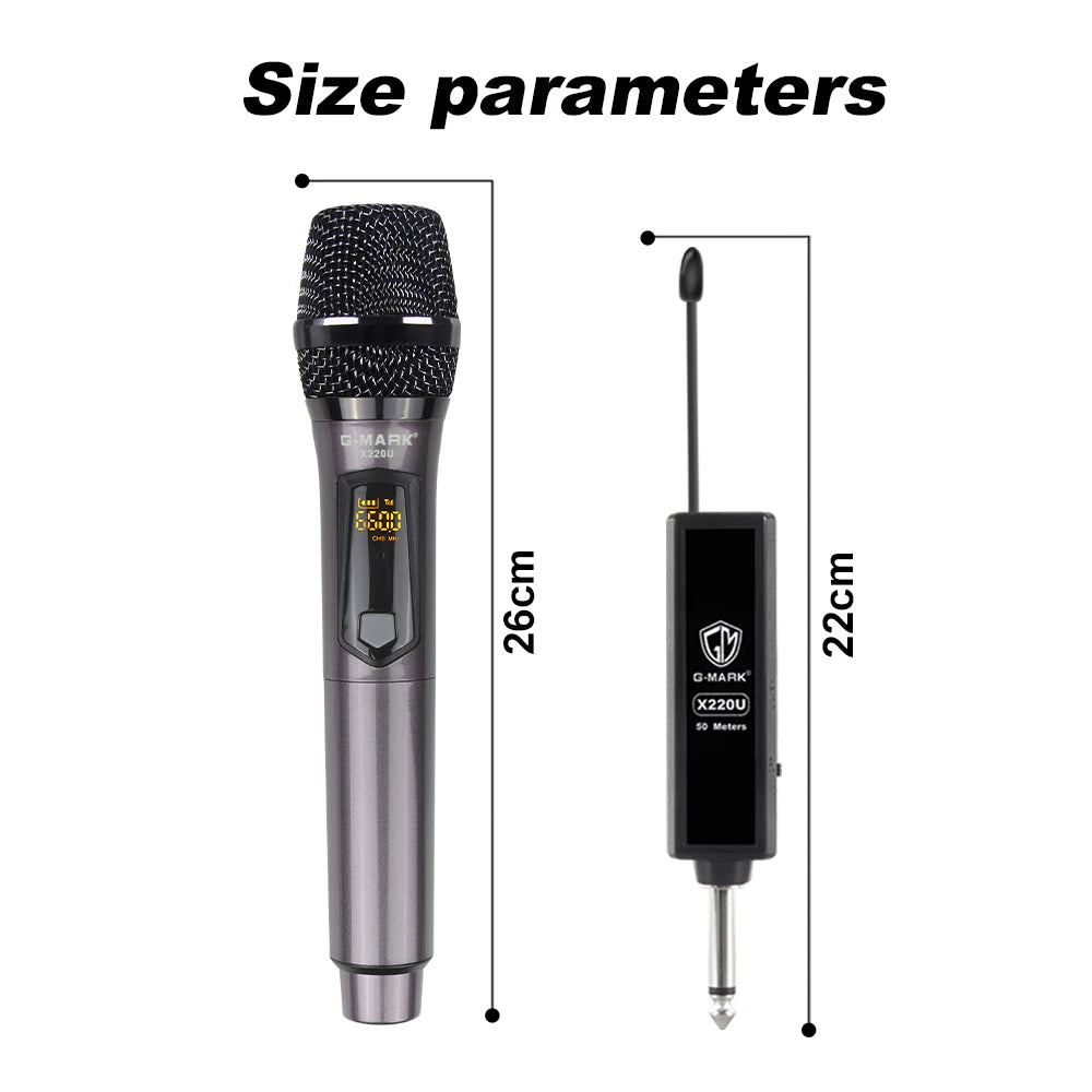 Wireless Microphone G-MARK X220U UHF Karaoke Mic With Rechargeable Lithium Battery Receiver Work 5 Hours For Speakers