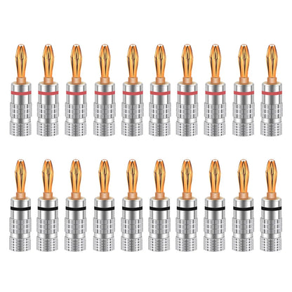 20pcs/10pairs BANANA PLUGS 24K Gold-plated 4MM Banana Connector with Screw Lock For Audio Jack Speaker Plugs Black&Red