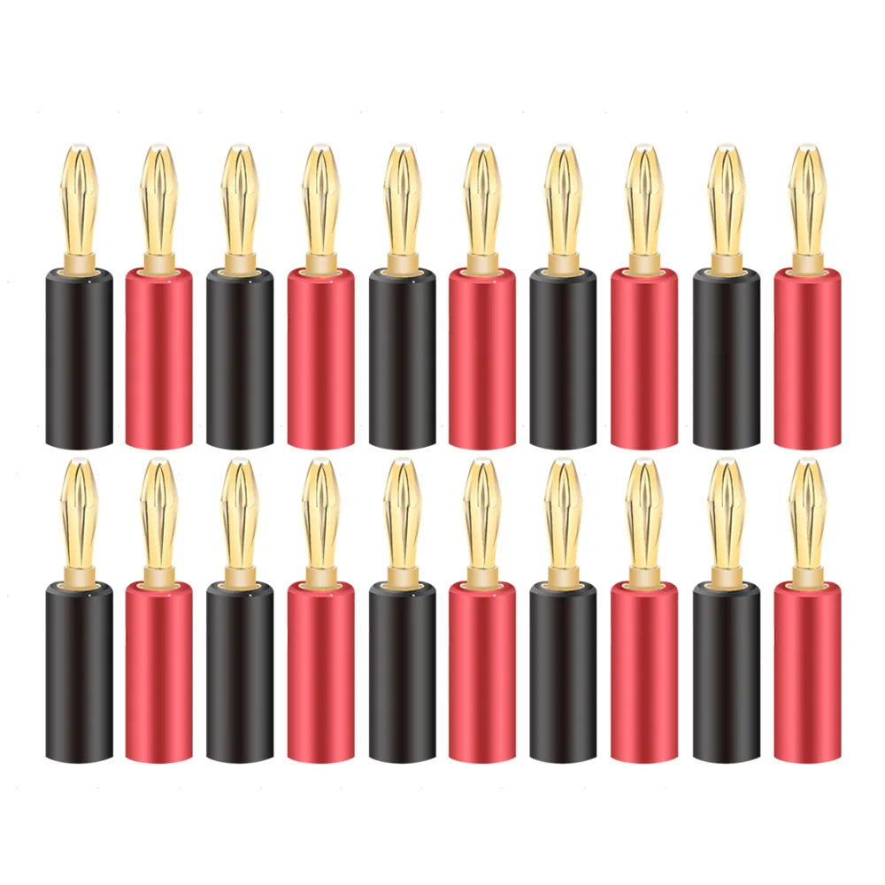 20pcs/10pairs BANANA PLUGS 24K Gold-plated 4MM Banana Connector with Screw Lock For Audio Jack Speaker Plugs Black&Red