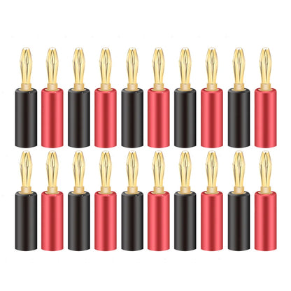 20pcs/10pairs BANANA PLUGS 24K Gold-plated 4MM Banana Connector with Screw Lock For Audio Jack Speaker Plugs Black&Red