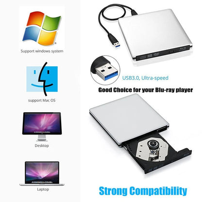 External USB3.0 Bluray Burner Writer Optical BD-RE Recorder 3D BD-ROM Blu-Ray Reader Bluray Play DVD Recorder for Laptop/Desktop