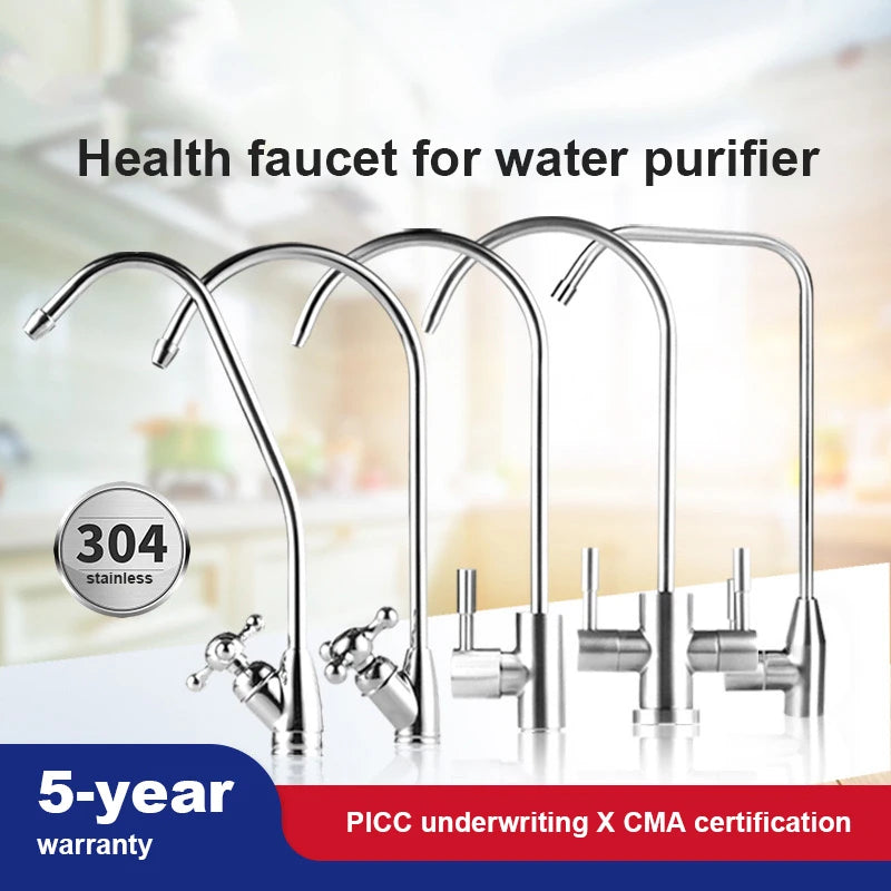 304 Stainless Steel Kitchen Water Faucet Chrome Plated 1/4 Inch Connect Reverse Osmosis Faucet For Drinking Water Purifier