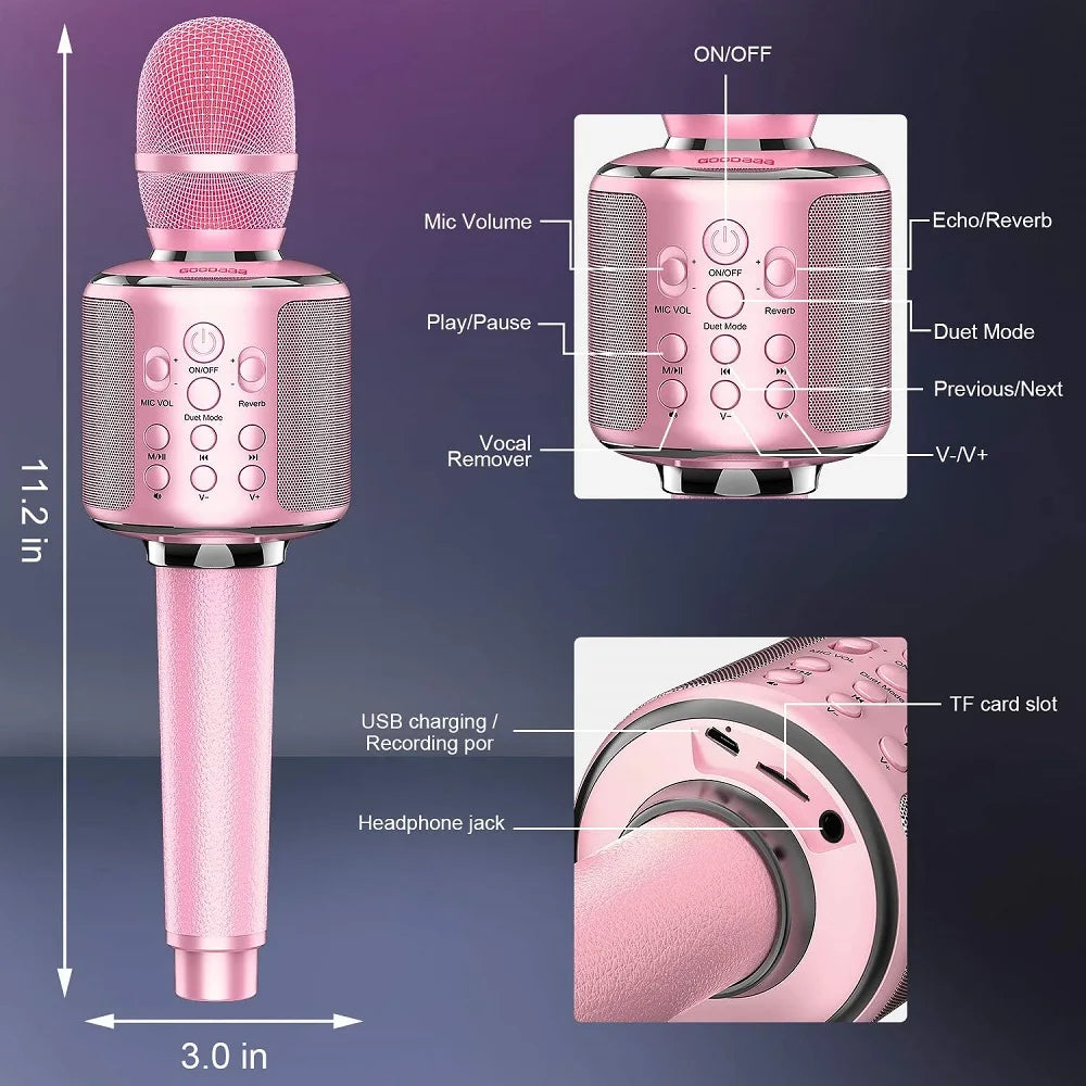 Karaoke Microphone Bluetooth Wireless Mic Portable Singing Machine with Duet Sing/Record/Play/Reverb Adult/Kid Gift for Home KTV