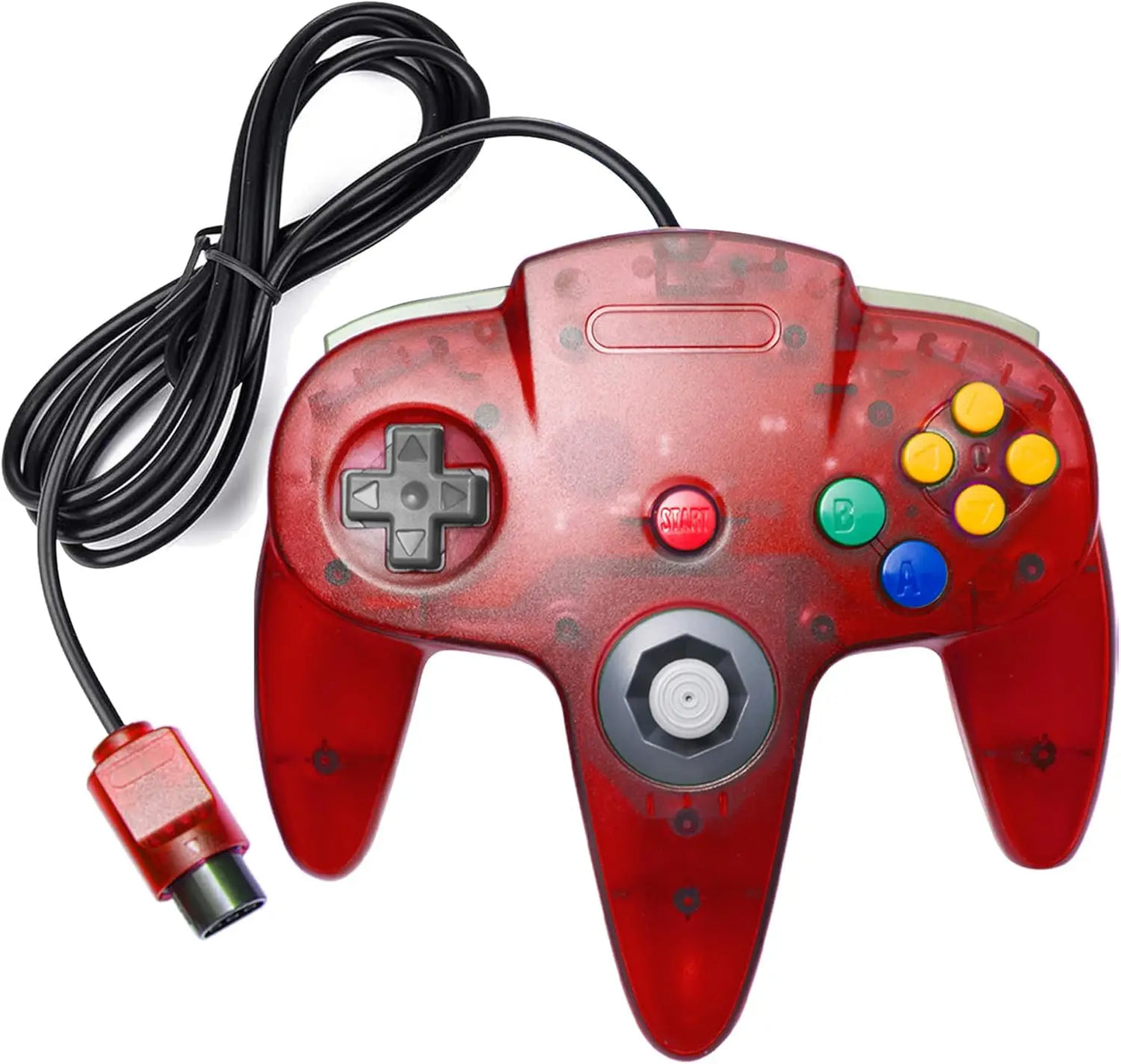 2PACK Retro N64 Wired Remote Joystick Gamepad Controller Compatible with N64 Video Game System Console (Red +Green)