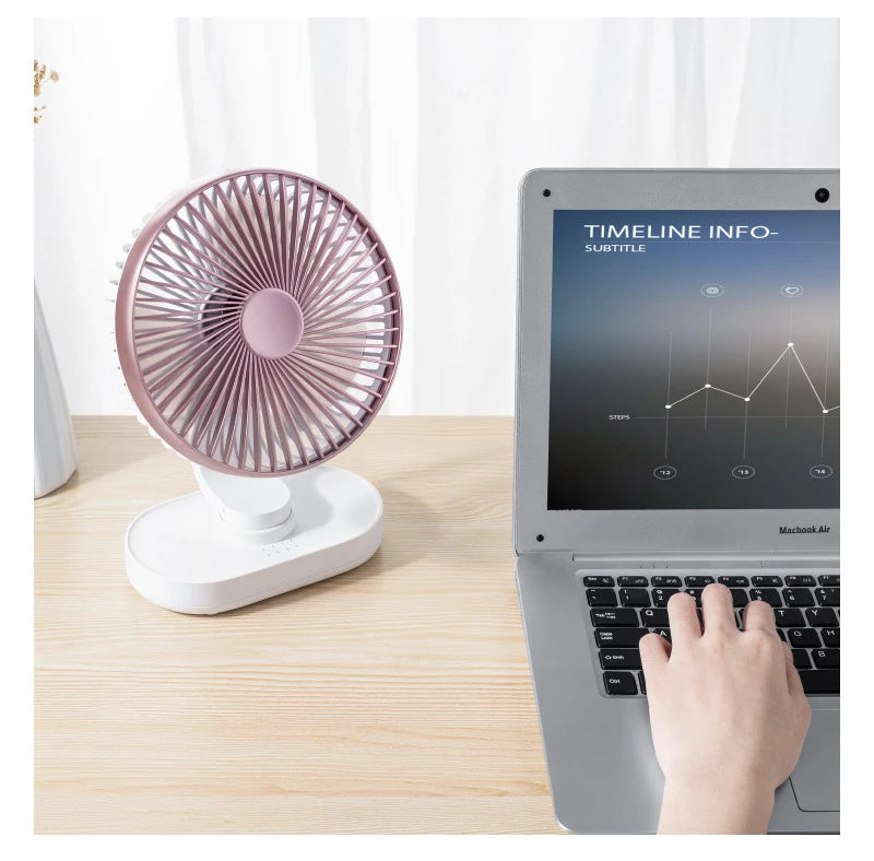Electric USB Auto Rotation Desktop Fan 3600mAh Rechargeable Air Cooling Conditioner 4 Speed Wind Silent Portable for Home Office
