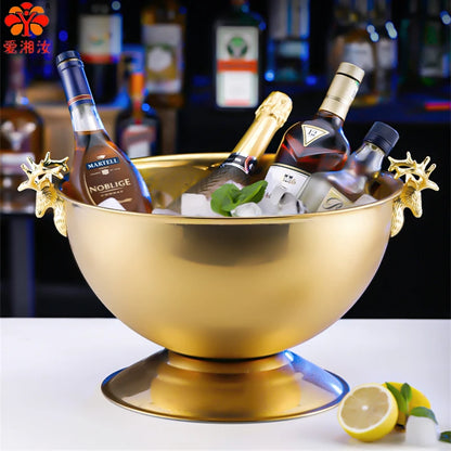 Aixiangru 13.5L Ice Bucket With Deer Head Handle Beer Holde Whiskey Wine Cooler Stainless Steel Champagne Basin Bar Accessories