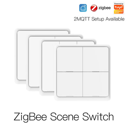 MOES 4 Gang Tuya ZigBee Wireless 12 Scene Switch Push Button Controller Battery Powered Automation Scenario for Tuya Devices