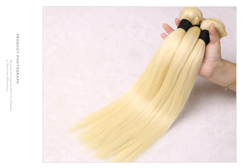 613 Blonde 1/3/4 Brazilian Hair Bundles Straight Weave Remy 100% Human Hair Weft 24 26 28 30 32 34 36 38 40 Inch Bundle Weaving