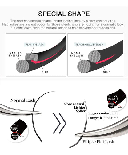 AGUUD Matte Dark Black Ellipse Flat Lashes 0.15 0.20 B C CC D DD Double Split Tip Individual Flat False Eyelashes Makeup Cilia