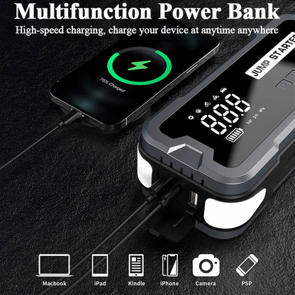 MultiFunction 4 in 1 Car Jump Starter with Air Compressor 150PSI Wireless Emergency Power Supply Battery Booster with Power Bank