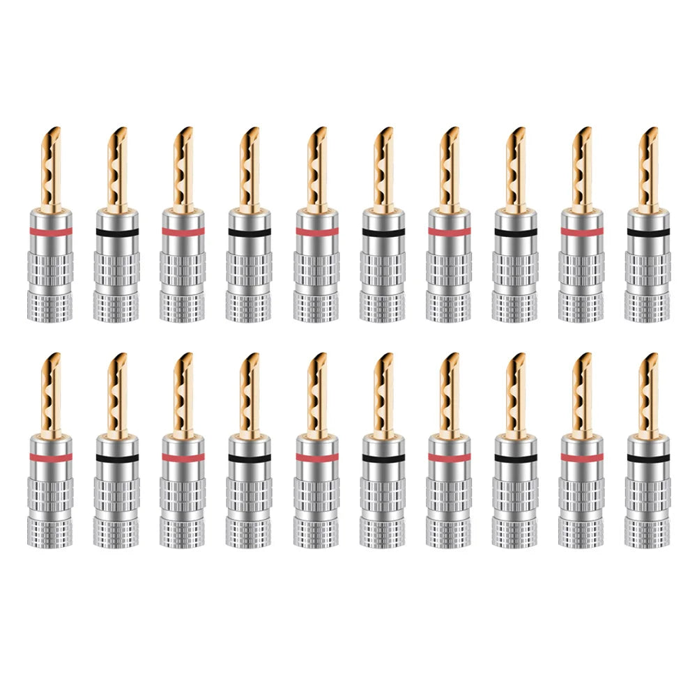 20pcs/10pairs BANANA PLUGS 24K Gold-plated 4MM Banana Connector with Screw Lock For Audio Jack Speaker Plugs Black&Red