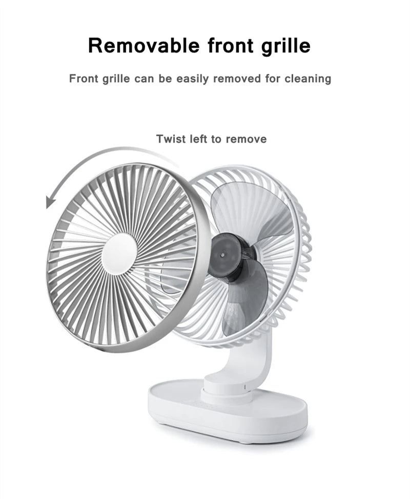 Electric USB Auto Rotation Desktop Fan 3600mAh Rechargeable Air Cooling Conditioner 4 Speed Wind Silent Portable for Home Office