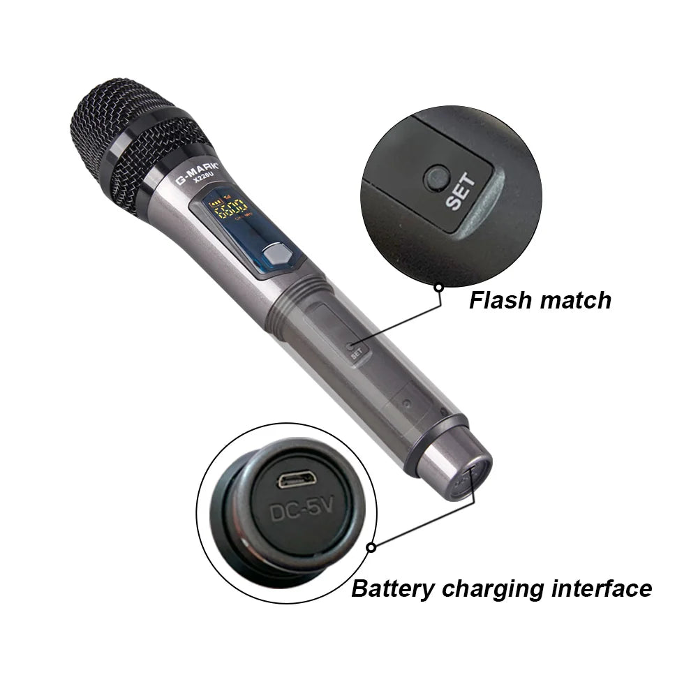 Wireless Microphone G-MARK X220U UHF Karaoke Mic With Rechargeable Lithium Battery Receiver Work 5 Hours For Speakers