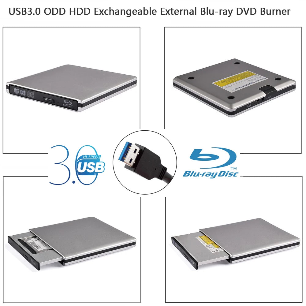 External USB3.0 Bluray Burner Writer Optical BD-RE Recorder 3D BD-ROM Blu-Ray Reader Bluray Play DVD Recorder for Laptop/Desktop