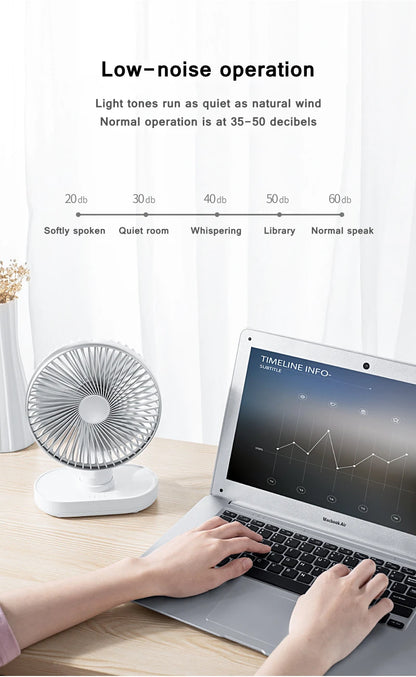 Electric USB Auto Rotation Desktop Fan 3600mAh Rechargeable Air Cooling Conditioner 4 Speed Wind Silent Portable for Home Office