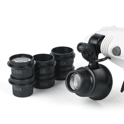 Magnifying Glasses 10X 15X 20X 25X 2LED Light Lamp Head Loupe Jeweler Headband Magnifier Eye Glasses Optical Glass Tool Repair
