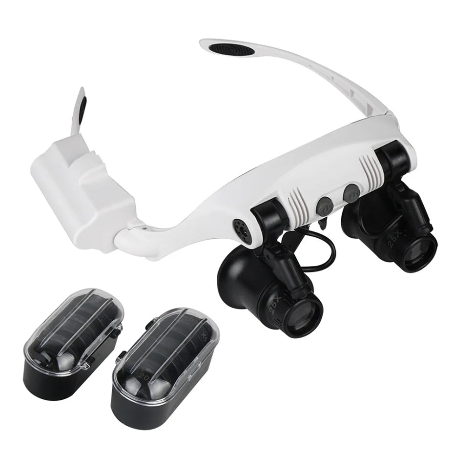 Magnifying Glasses 10X 15X 20X 25X 2LED Light Lamp Head Loupe Jeweler Headband Magnifier Eye Glasses Optical Glass Tool Repair
