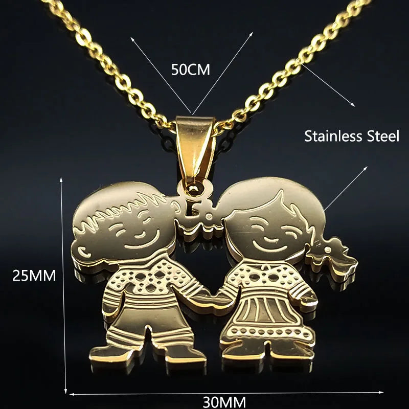 Boy Girl Child Kid Stainless Steel Necklaces Women Gold Color Mothers and Children Necklaces Jewelry Mother's Day Gift N519S01