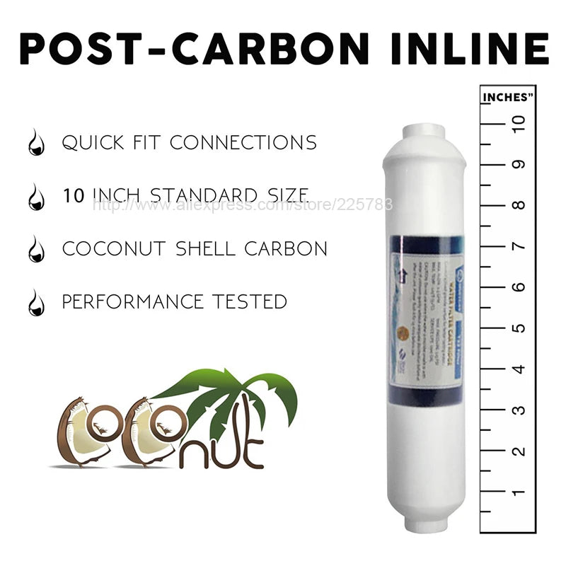 10 Inch T33 with fittings Water Purifier INLINE COCONUT Carbon Post  WATER FILTER 5MICRON CARBON  FILTER FOR REVERSE OSMOSIS