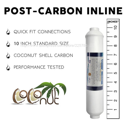 10 Inch T33 with fittings Water Purifier INLINE COCONUT Carbon Post  WATER FILTER 5MICRON CARBON  FILTER FOR REVERSE OSMOSIS
