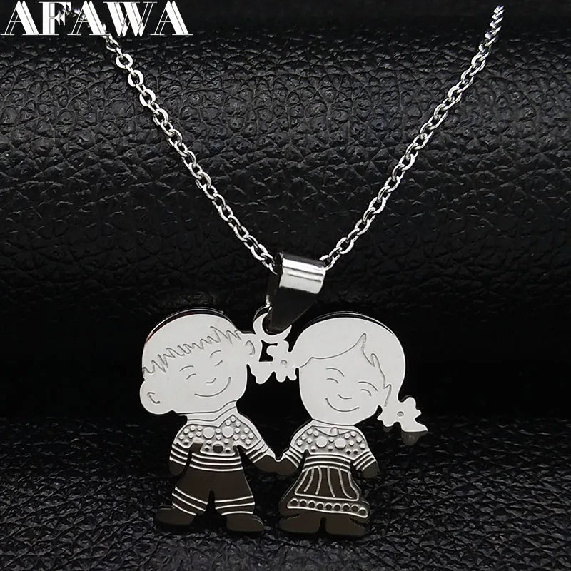 Boy Girl Child Kid Stainless Steel Necklaces Women Gold Color Mothers and Children Necklaces Jewelry Mother's Day Gift N519S01