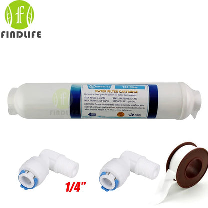 10 Inch T33 with fittings Water Purifier INLINE COCONUT Carbon Post  WATER FILTER 5MICRON CARBON  FILTER FOR REVERSE OSMOSIS