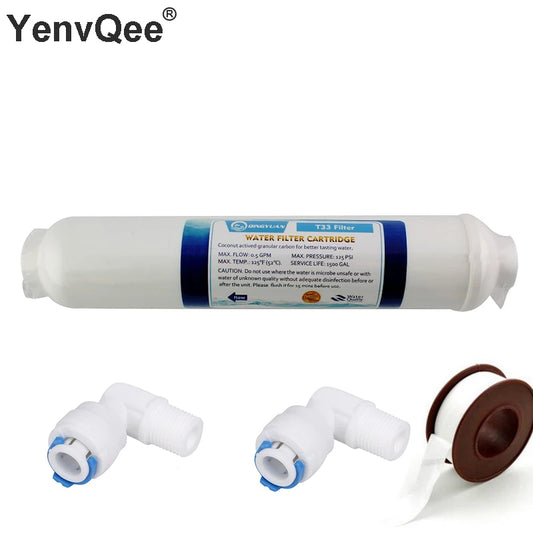 10 Inch T33 with fittings Water Purifier INLINE COCONUT Carbon Post  WATER FILTER 5MICRON CARBON  FILTER FOR REVERSE OSMOSIS