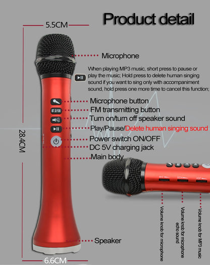 XIAOKOA L-698 15W Wireless Karaoke Microphone Bluetooth Speaker 4000mah 2in1 Handheld Sing&Recording KTV Player for iOS/Android
