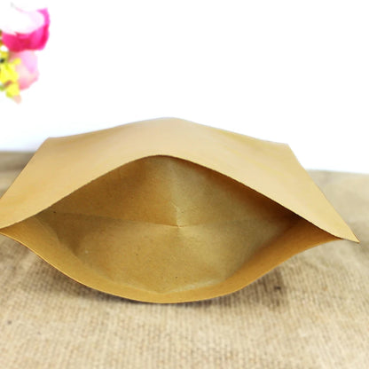 100PCS Stand-up Kraft Paper Foil Ziplock Storage Bag DIY Custom Logo Matcha Cocoa Powder Coffee Tea Spice Candy Beaf Pouches