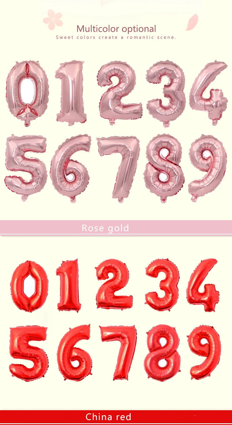 16 32 Inch Foil Birthday Balloons Number Ballon Figures Wedding Happy Birthday Party Decorations Kid Baloons Birthday