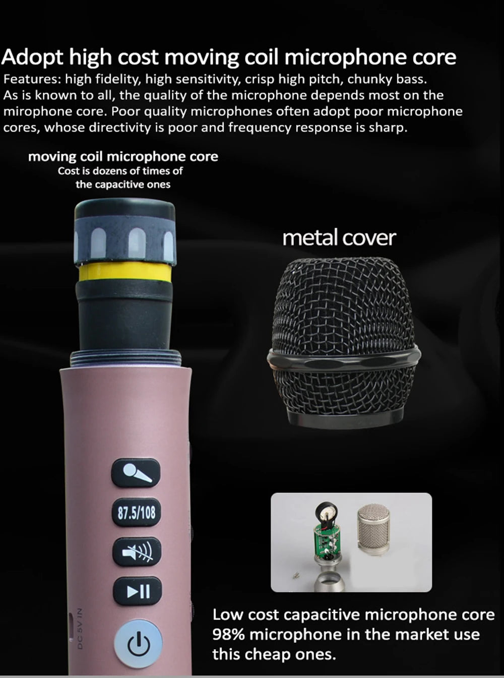 XIAOKOA L-698 15W Wireless Karaoke Microphone Bluetooth Speaker 4000mah 2in1 Handheld Sing&Recording KTV Player for iOS/Android
