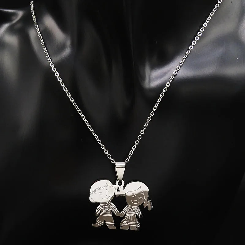 Boy Girl Child Kid Stainless Steel Necklaces Women Gold Color Mothers and Children Necklaces Jewelry Mother's Day Gift N519S01