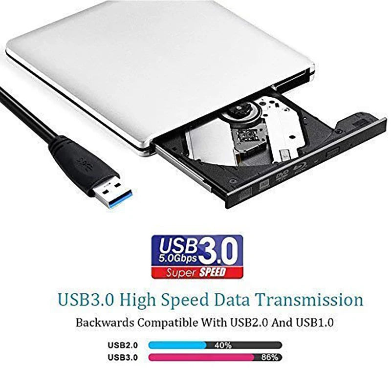 External USB3.0 Bluray Burner Writer Optical BD-RE Recorder 3D BD-ROM Blu-Ray Reader Bluray Play DVD Recorder for Laptop/Desktop