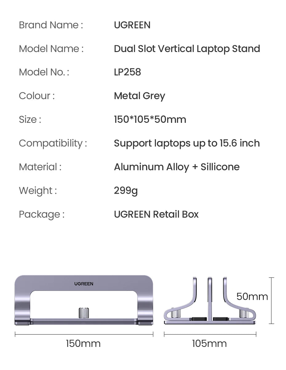 UGREEN Vertical Laptop Stand Holder For MacBook Air Pro Aluminum Foldable Notebook Stand Laptop Support MacBook Pro Tablet Stand