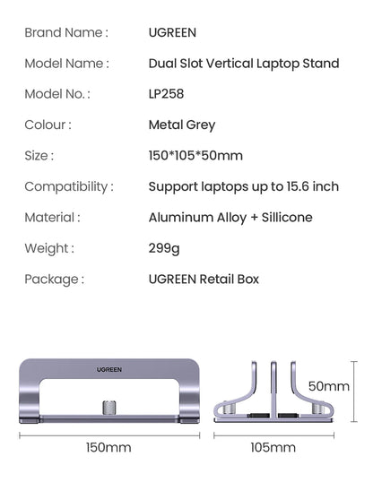 UGREEN Vertical Laptop Stand Holder For MacBook Air Pro Aluminum Foldable Notebook Stand Laptop Support MacBook Pro Tablet Stand