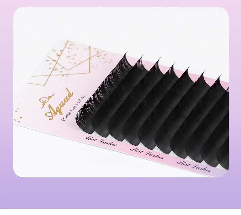 AGUUD Matte Dark Black Ellipse Flat Lashes 0.15 0.20 B C CC D DD Double Split Tip Individual Flat False Eyelashes Makeup Cilia