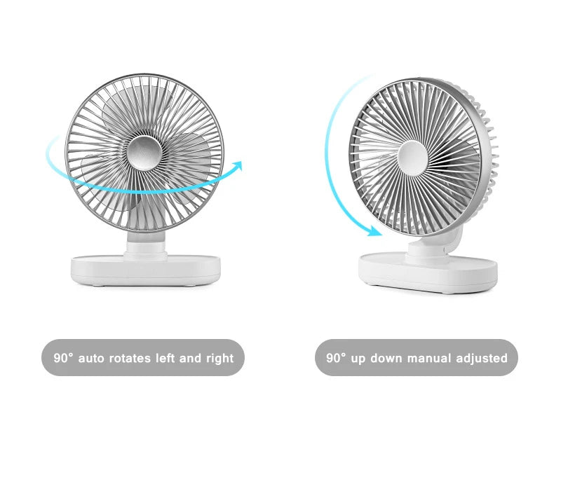 Electric USB Auto Rotation Desktop Fan 3600mAh Rechargeable Air Cooling Conditioner 4 Speed Wind Silent Portable for Home Office