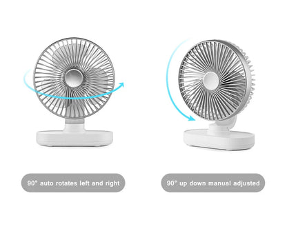 Electric USB Auto Rotation Desktop Fan 3600mAh Rechargeable Air Cooling Conditioner 4 Speed Wind Silent Portable for Home Office