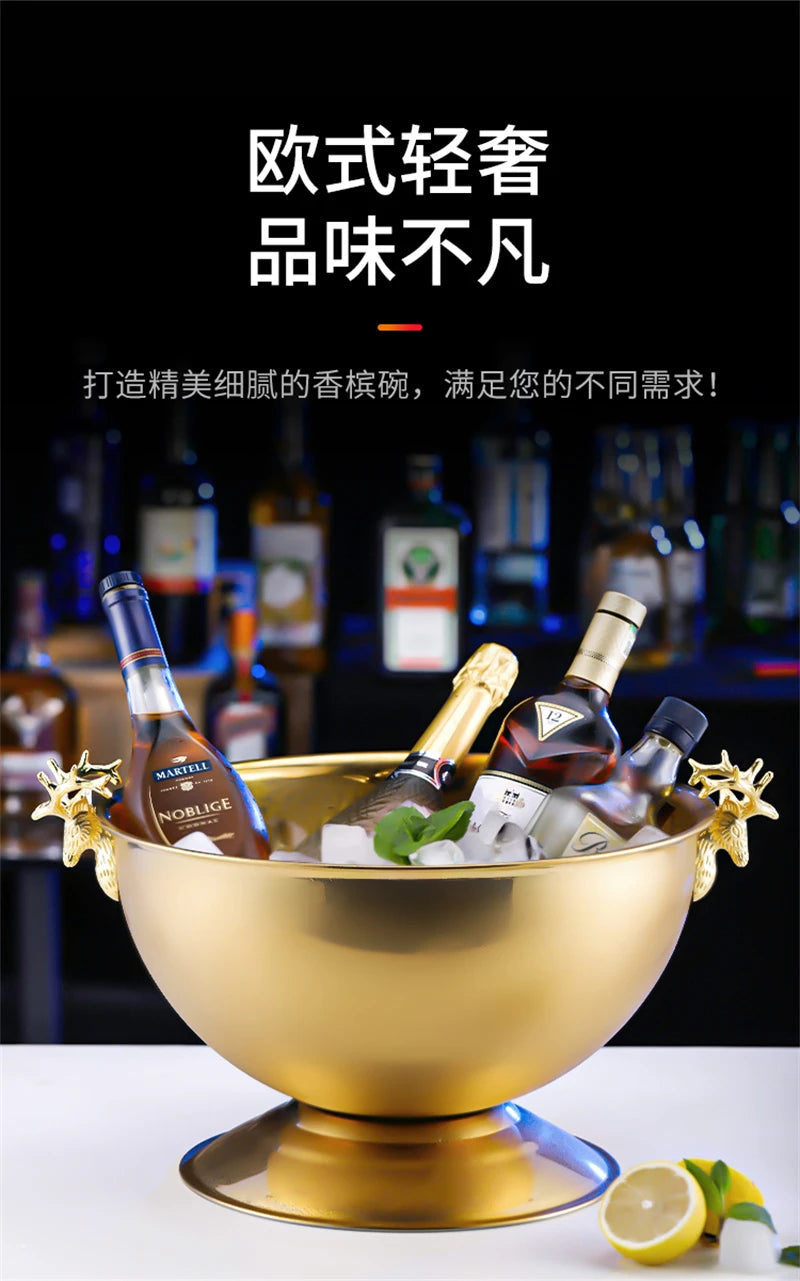 Aixiangru 13.5L Ice Bucket With Deer Head Handle Beer Holde Whiskey Wine Cooler Stainless Steel Champagne Basin Bar Accessories