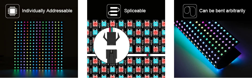 1-10Pcs WS2812B RGB Flexible 16x16 8x32 256Leds Pixel Panel Matrix Screen Led Module WS2812 IC ECO Individually Addressable DC5V